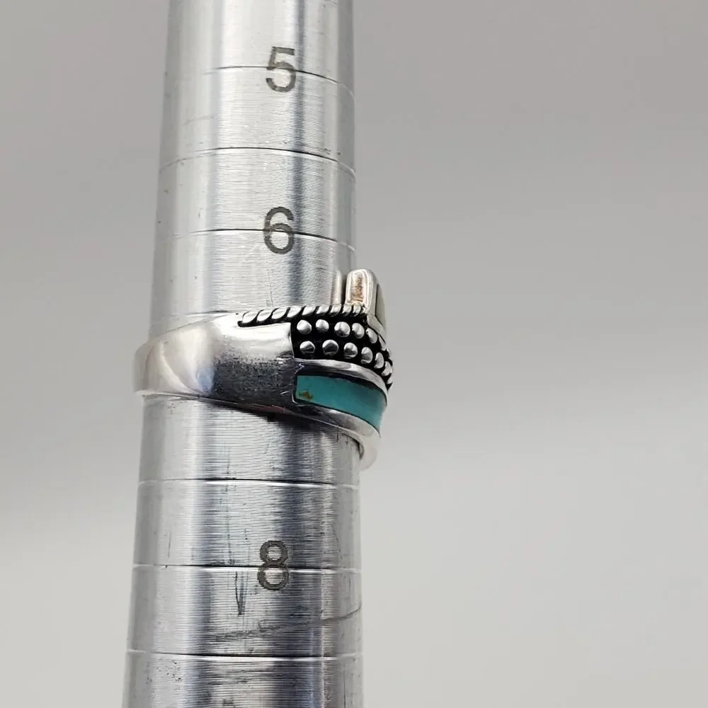 Sterling Silver 925 Turquoise & Mother of Pearl Inlay Ring Size 7